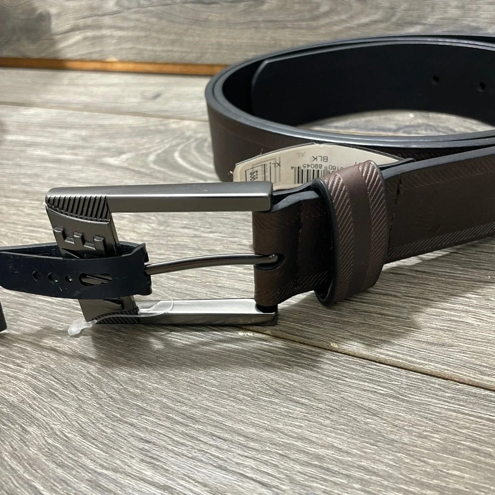 Nike Belt Mens XL Black Brown Leather Golf Sport Buckle 42 44 Inches New $38
